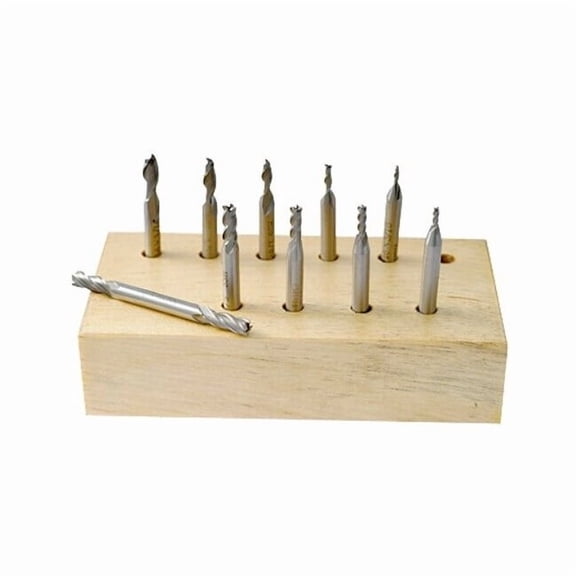 Hhip 10 Piece 2 & 4 Flute Mini High Speed Steel Double End Mill Set 8000-0025