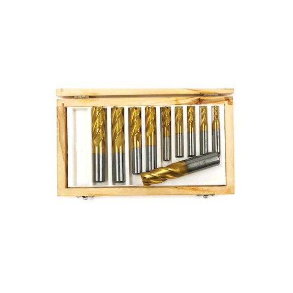 Hhip Tin Coated End Mill Set 4Flute 10pcs 5800-0010
