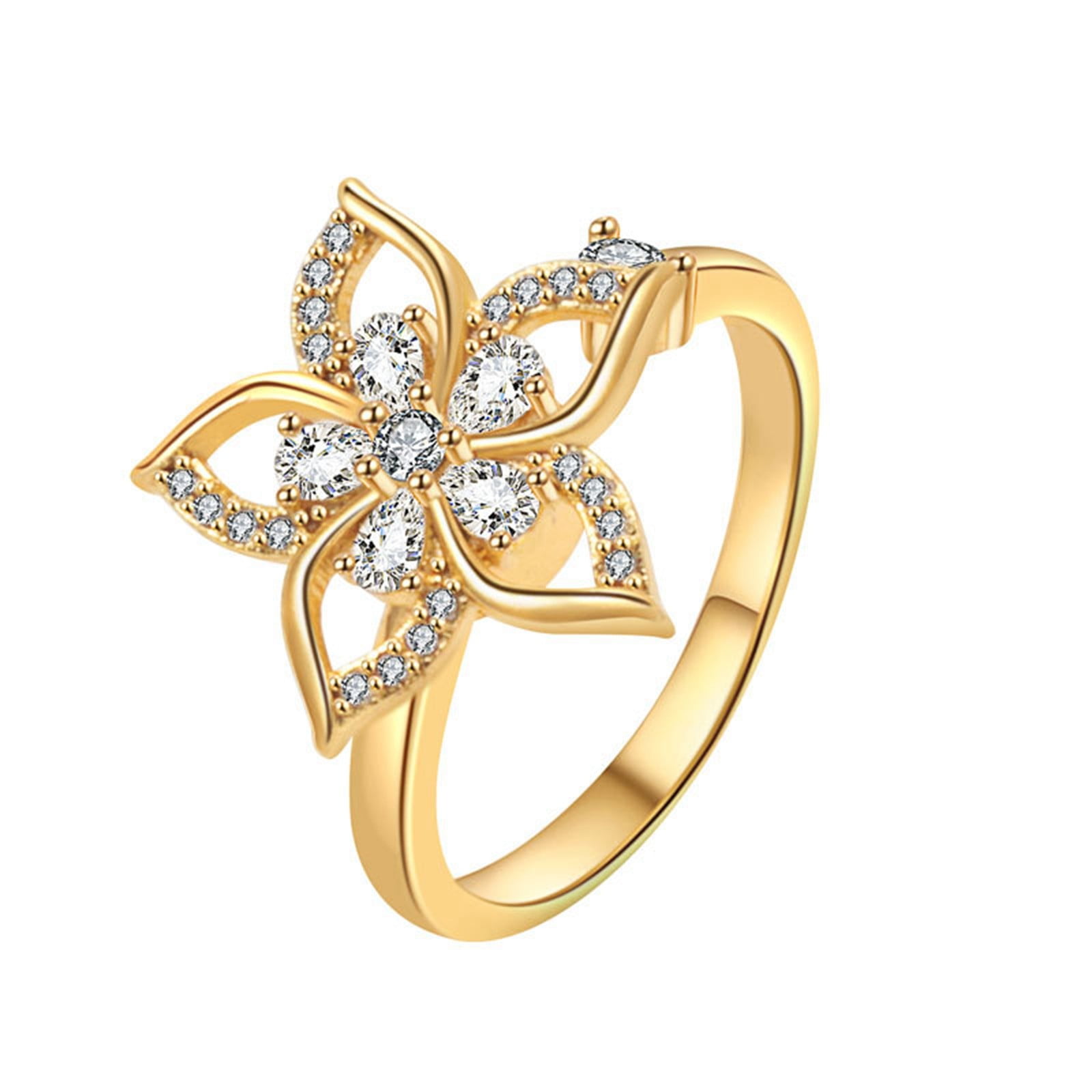 Hhsjcl Flower Ring Can Rotate And Glans Rings Women Ring Sizable Rings