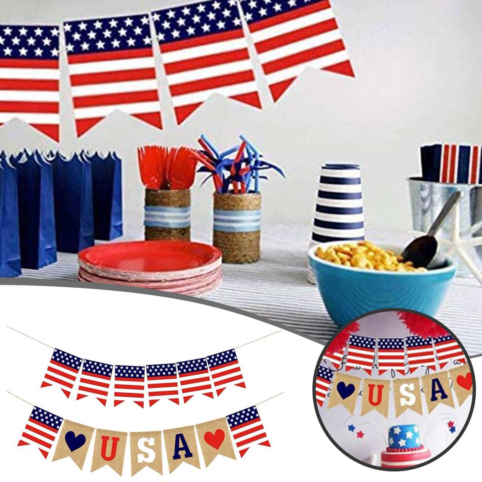 Hi 5 Balloons Patriotic 4th Of July Bunting Includes 21 Flag Burlap Banners And 1 Red White And