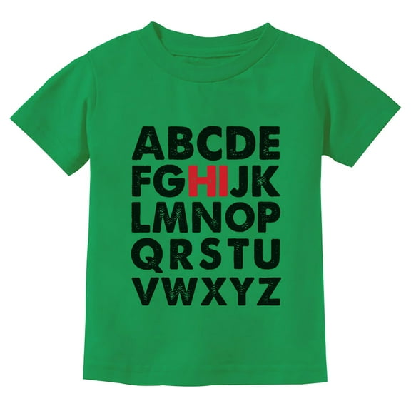 "Hi" Alphabet Themed Toddler Kids T-shirt - Unique Back To School Outfit - Educational Alphabet Graphic Tee - Memorable First Day of School Apparel - Cute Kids Learning T-Shirt - 2T Green