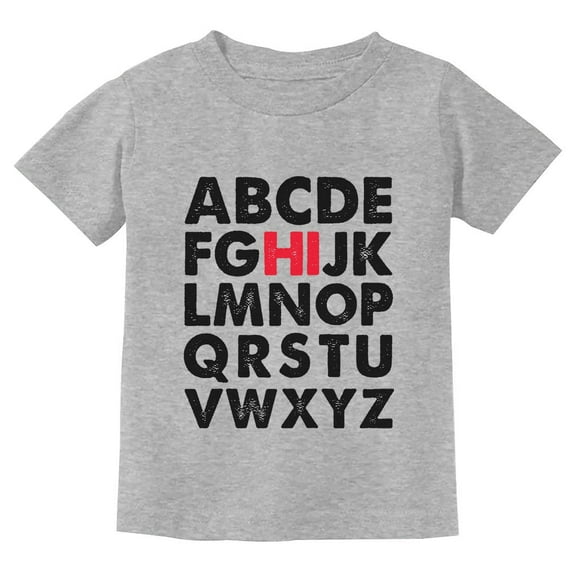 "Hi" Alphabet Themed Toddler Kids T-shirt - Unique Back To School Outfit - Educational Alphabet Graphic Tee - Memorable First Day of School Apparel - Cute Kids Learning T-Shirt - 3T Gray