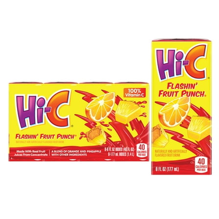 Hi-C Flashin Fruit Punch Juice, 6 fl oz, 8 Juice Boxes
