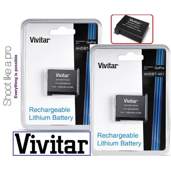 Hi Capacity 2-Pc AHDBT-401 Battery for GoPro HD HERO4 Black/Silver