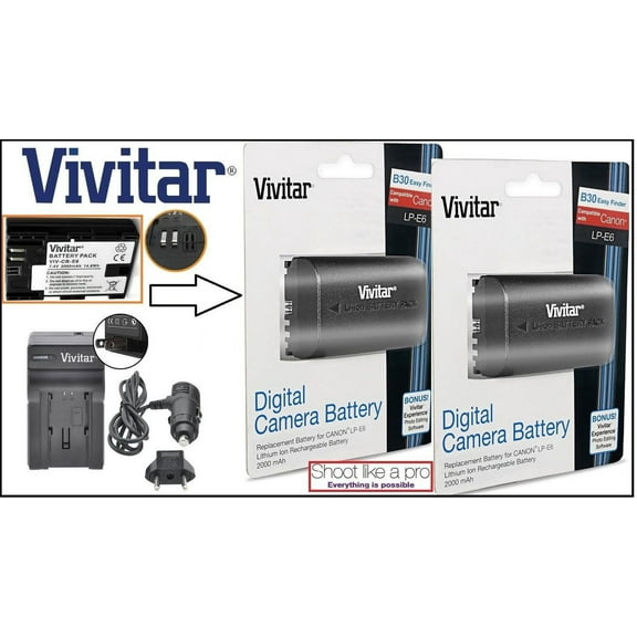 Hi Capacity 2-Pcs LP-E6 Battery With Rapid Charger For Canon EOS 7D 6D 70D 60D