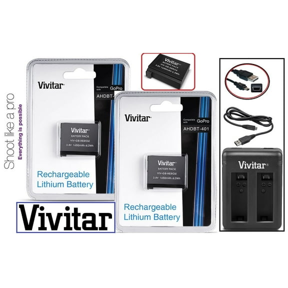 Hi Capacity 2Pc AHDBT-401 Battery & Dual Charger for GoPro HD HERO4 Black/Silver