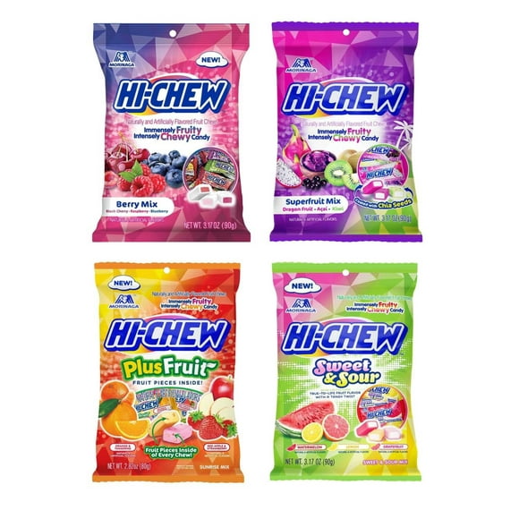 Hi Chew 4 Fruities Variety Pack (PlusFruit, Sweet and Sour, Super Fruit, Berry), (Pack of 4)