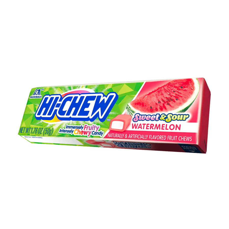 HI-CHEW Sweet & Sour Watermelon - Box of 15 Sticks, 1.76oz ea | Unique Fun Soft & Chewy Taffy Candy | Immensely Juicy Fruit Flavors