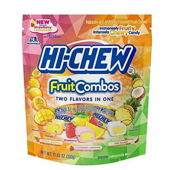 Hi-Chew Sensationally Chewy Japanese Fruit Candy, Fruit Combos Mix - Tropical Smoothie, Strawberry Lemonade and Pia Colada Flavors, 11.65 Ounce Stand Up Pouch
