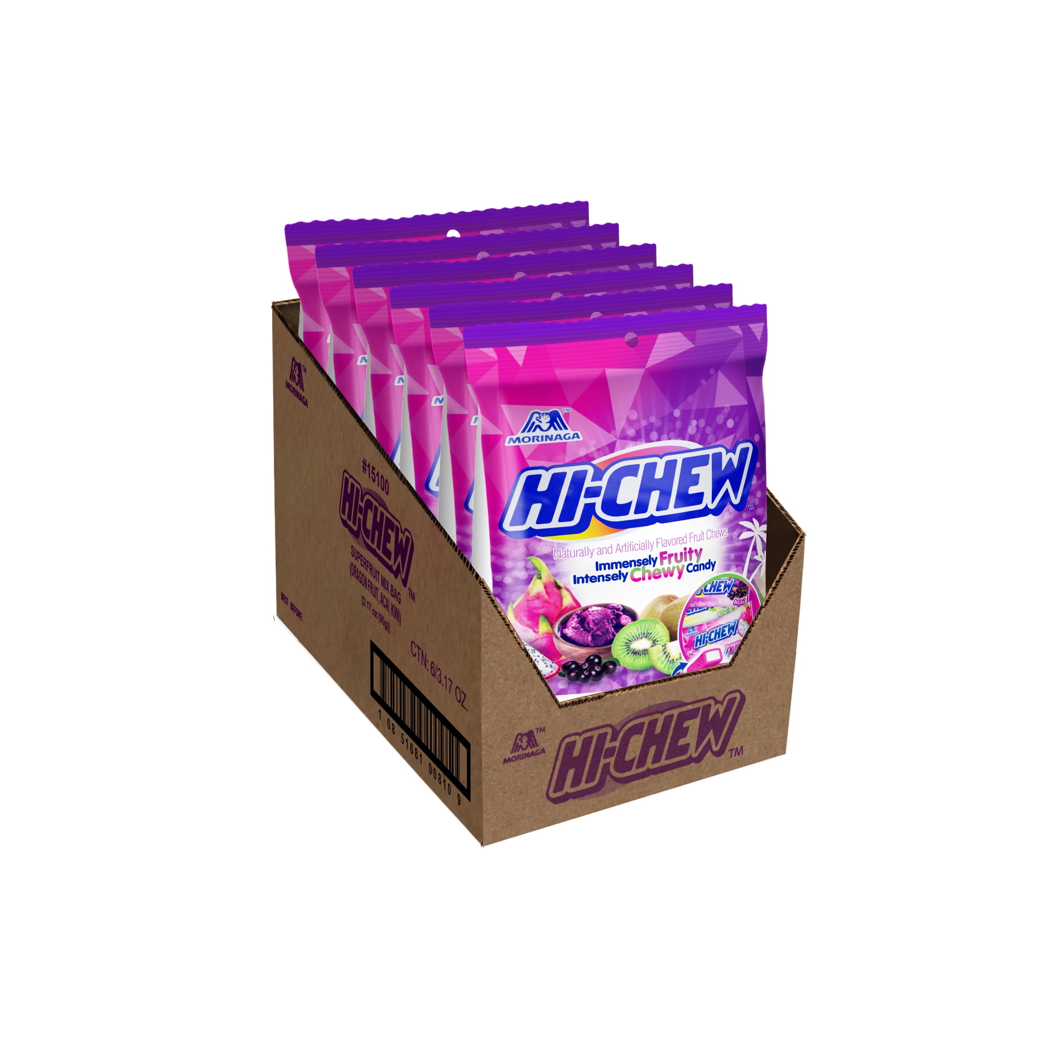 HI-CHEW Superfruit Mix, 6 Bags, 3.17oz each - Kiwi, Acai, Dragonfruit - Unique Fun Soft & Chewy Candy - Immensely Juicy Fruity Candy Flavors, Individually Wrapped for Sharing