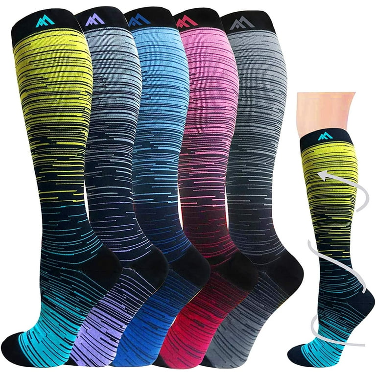 Hi Clasmix 3 Pairs Graduated Compression Socks for Women&Men 20-30mmhg Knee  High Sock (Multicoloured 2, Large/X-Large(US SIZE))