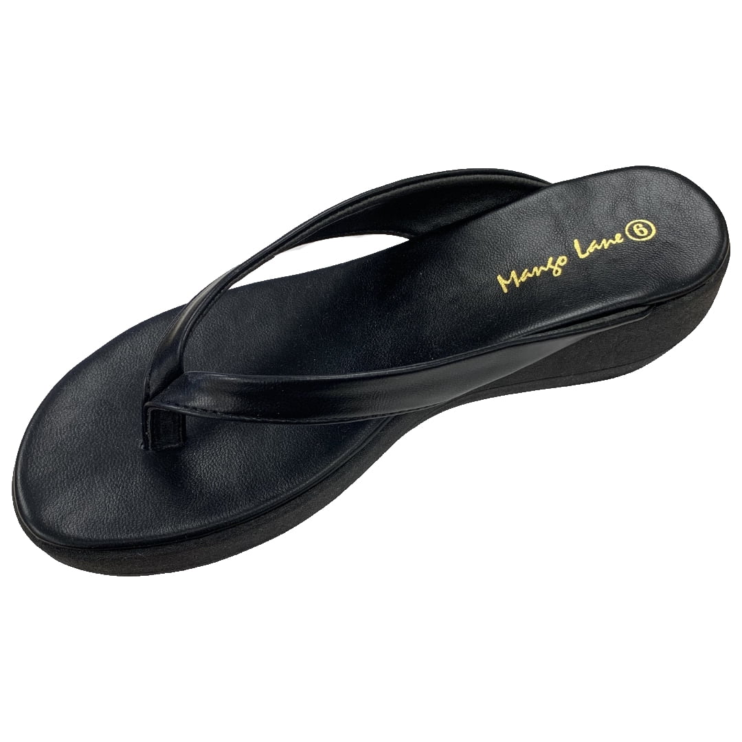 MANGO LANE WOMENS PLATFORM THONG SANDAL C8602 BLACK SIZE 6