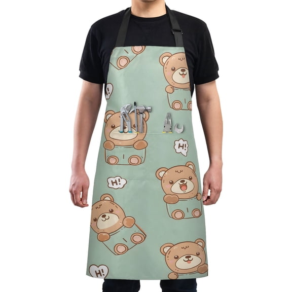 Hi Cute Teddy Bear Kitchen Apron with 2 Pockets Adjustable waterproof Cooking Aprons for Women Men Chef