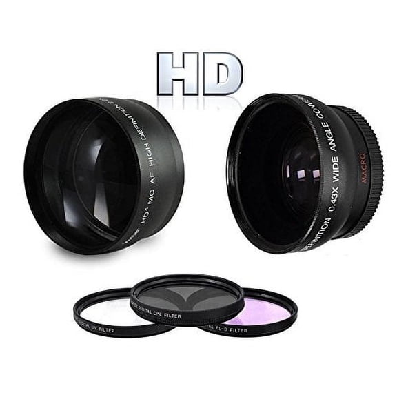 Hi-Def Wide Angle Telephoto and 3-Pc Filter Set For Nikon D3400 D5600 (55mm compatible)