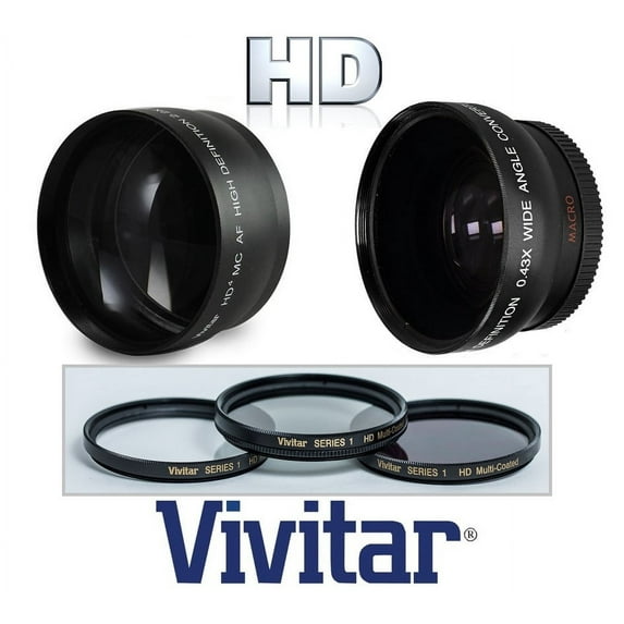 Hi-Def Wide Angle Telephoto and 3-Pc Filter Set for Canon EOS Rebel T8i 90D (58mm Size)