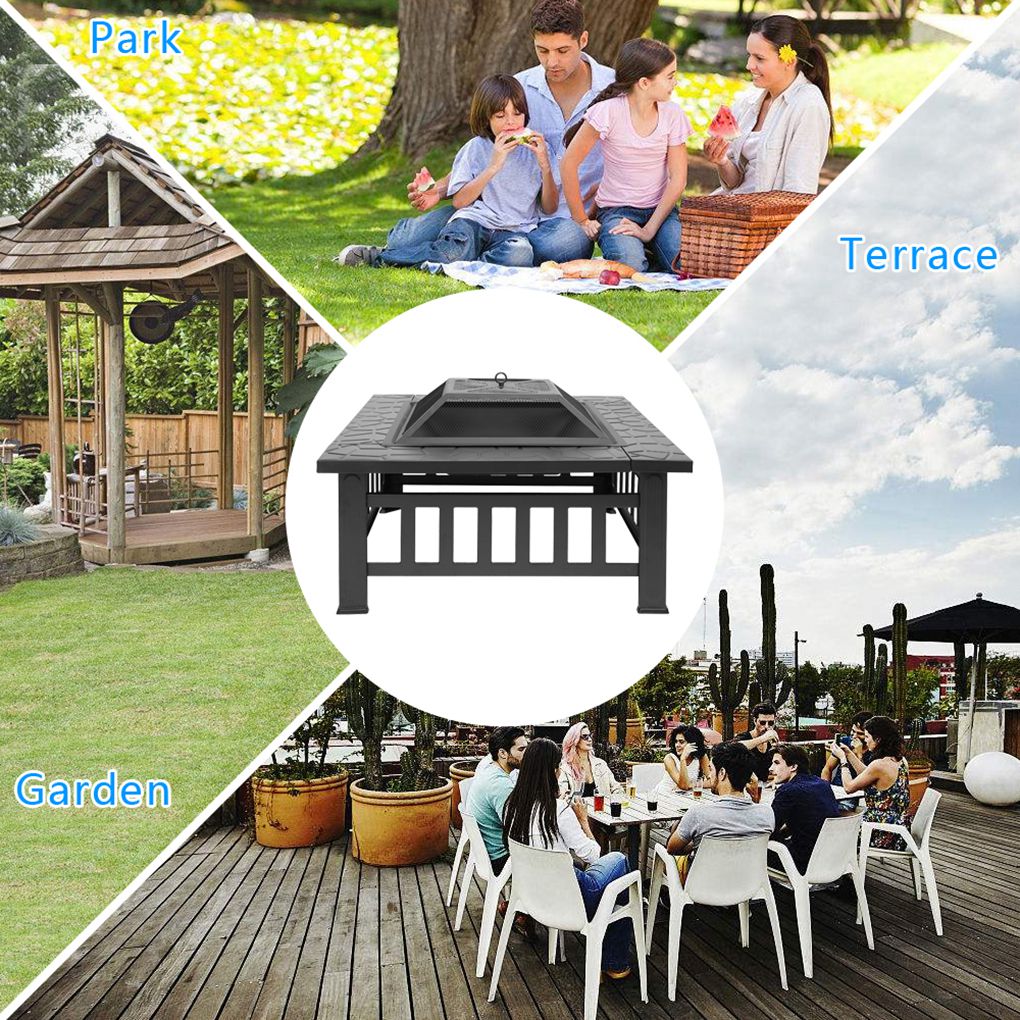 Hi.FANCY Outdoor Portable 32-inch Metal Fire Pit, Wood-Burning Fireplace, Backyard Patio Garden Stove, Barbecue Square Table,Suitable for Garden Outdoor Patio. - image 1 of 10