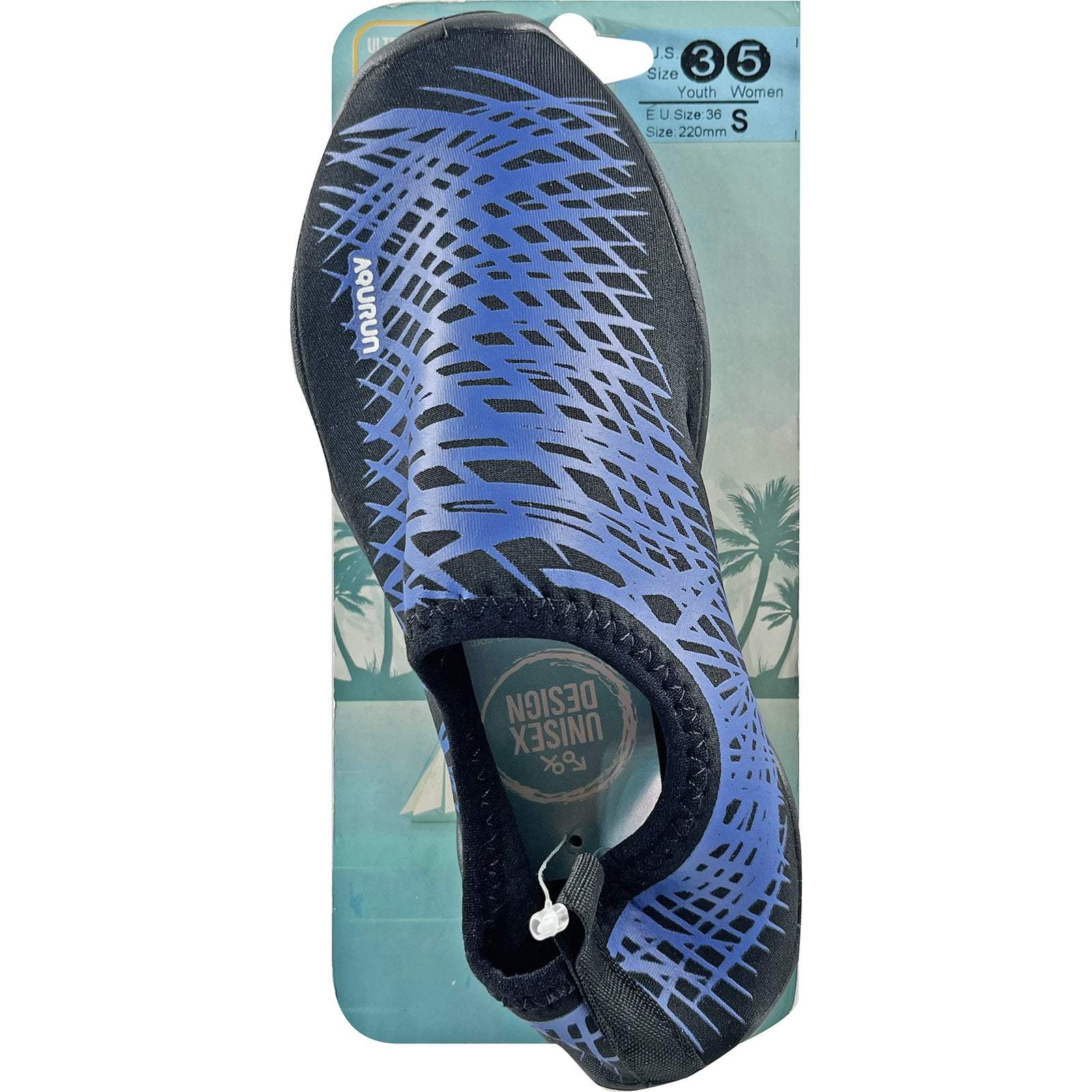 Aqurun Black/Blue Water Shoes, Youth Size 3/ Women's Size 5