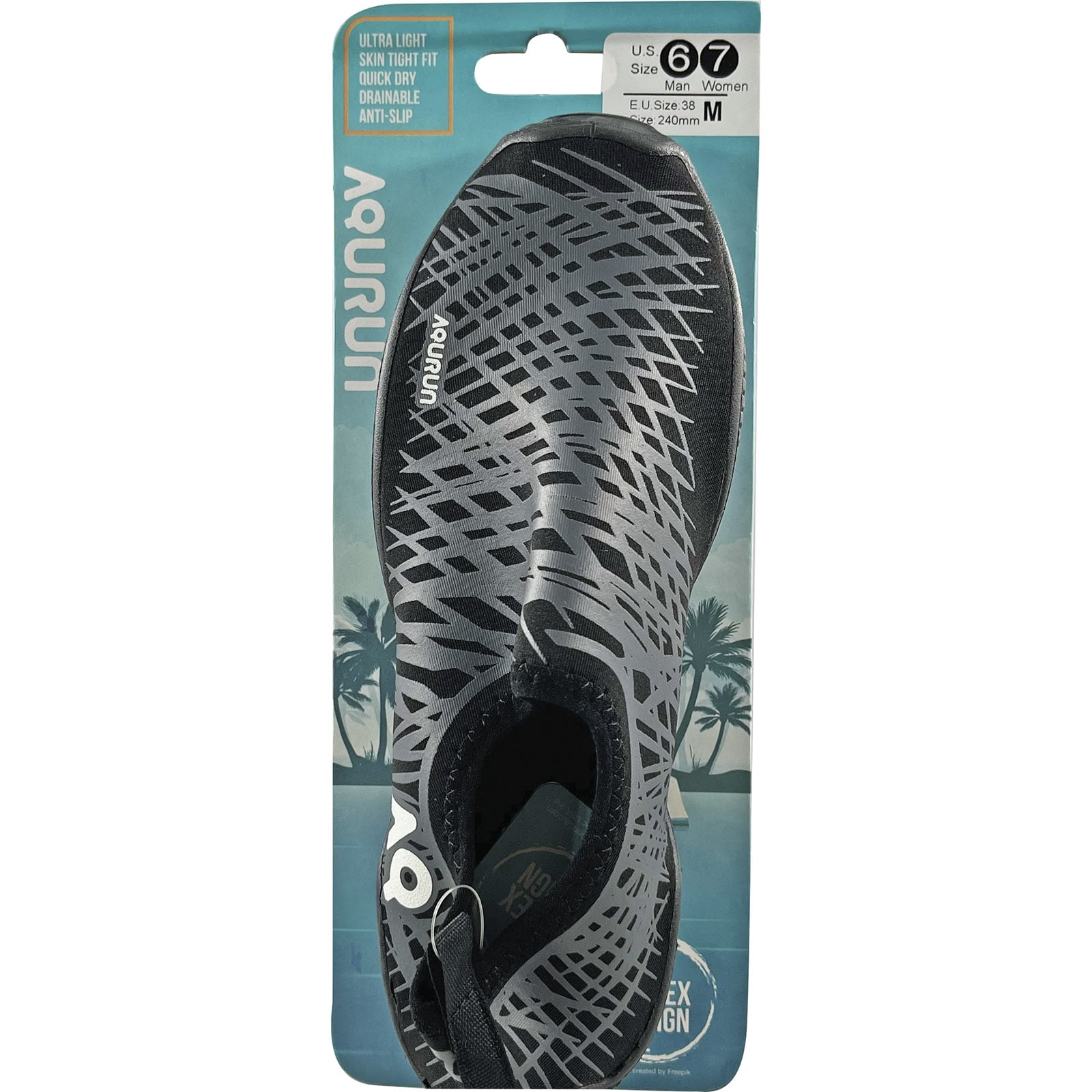 Aqurun Black/Gray Water Shoes, Men's Size 6/ Women's Size 7