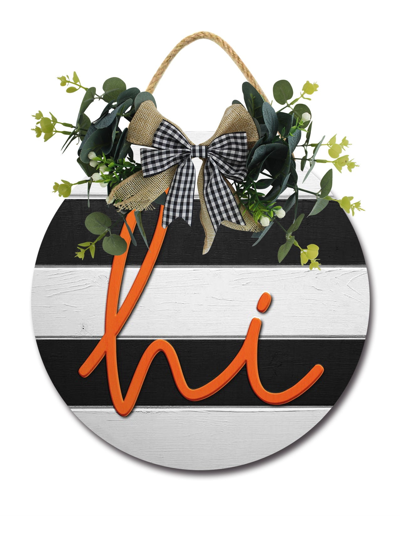 Hi Front Door Sign Funny Wreaths Hanging Wooden Plaque Decoration Round ...