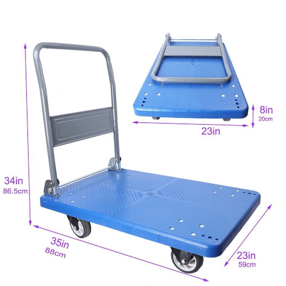 Hi-GARDEN,1-YEAR-WARRANTY,35"x23"x34",660 LBS,Foldable,Hand Truck Push Cart Dolly Moving Platform Hand Truck Heavy Duty Space Saving Collapsible Swivel Push Handle Flat Bed Wagon