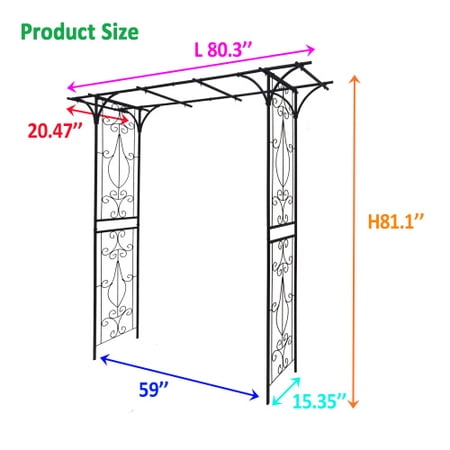 Hi-GARDEN, 1-YEAR-WARRANTY, 80.3"*20.47"*81.1", Metal Garden Arch, Climbing Plants Support Rose Arch Outdoor(Black)