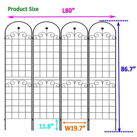 Hi-GARDEN, 1-YEAR-WARRANTY, 86.7"(H)*19.7"(W), 4 Pack of Metal Garden Trellis for Climbing Plants Outdoor, Rustproof Plant Support Rose Trellis Netting Trellis(Black)