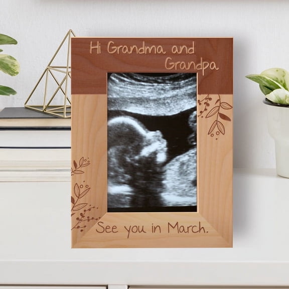 Hi Grandma And Grandpa See You In March Personalized Wooden Frame 4" x 6" Brown (Vertical)