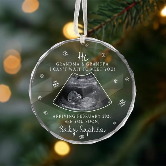 Hi Grandma and Grandpa Photo Ultrasound Ornament, Personalized Bump's First Christmas Ornament, Baby Announcement Gift, New Grandma Gift