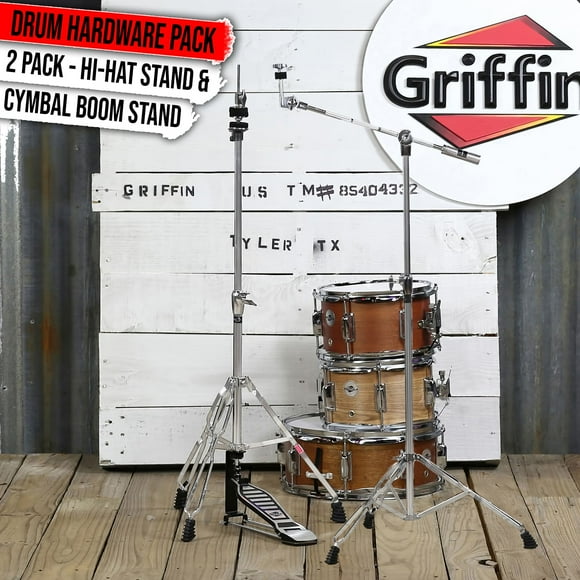 Hi-Hat Stand & Cymbal Boom Stand Kit by Griffin | HiHat Cymbal Pedal Pull Chain