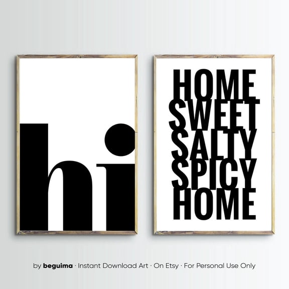 Hi Home Sweet Home Entryway Decor Hello Art Welcome Art Black & White, Set 2, Poster Only