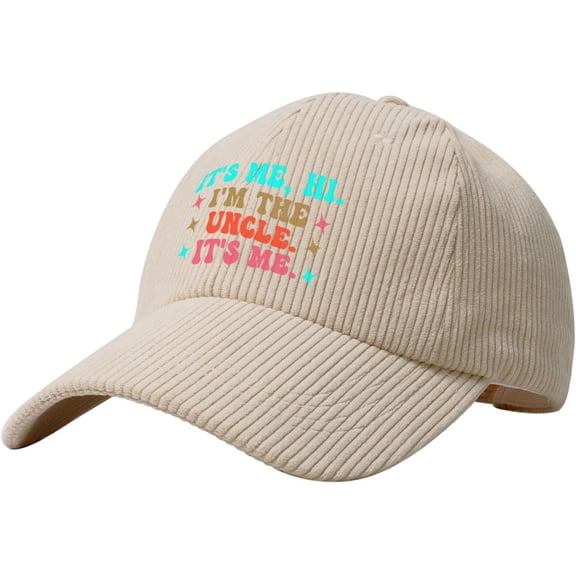 Hi I'm The Uncle Hat Corduroy Baseball Cap Vintage Adjustable Trucker Caps for Outdoor Travel Beige