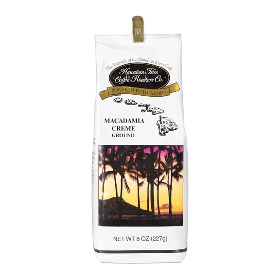 Hawaiian Isles Coffee Light Roast Ground Coffee, Macadamia Creme Flavored, 8 oz