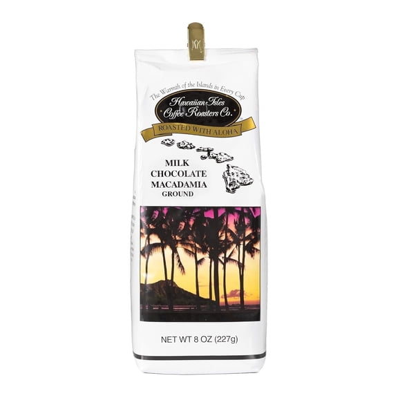 Hawaiian Isles Coffee Light Roast Ground Coffee, Milk Chocolate Macadamia Flavored Coffee, 8 oz