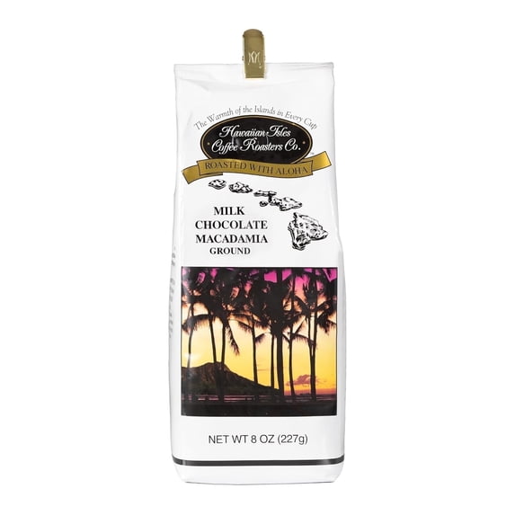 Hawaiian Isles Coffee Light Roast Ground Coffee, Milk Chocolate Macadamia Flavored, 8 oz