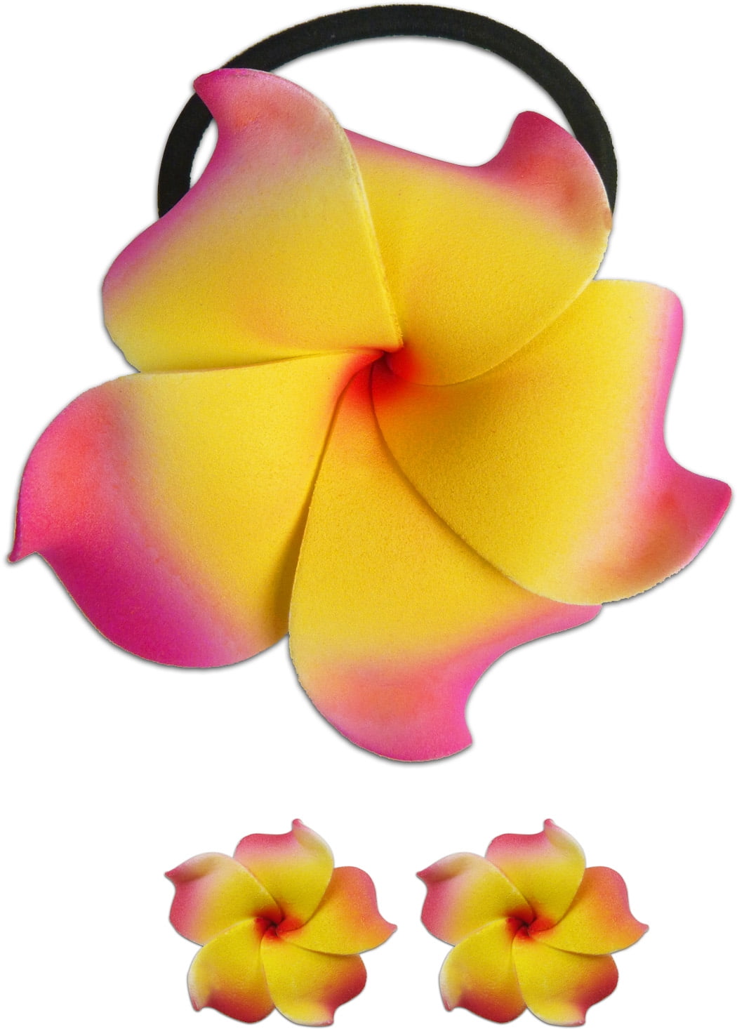 Hi Jewelry Foam Large Pony O & Pink-Yellow Earrings Set