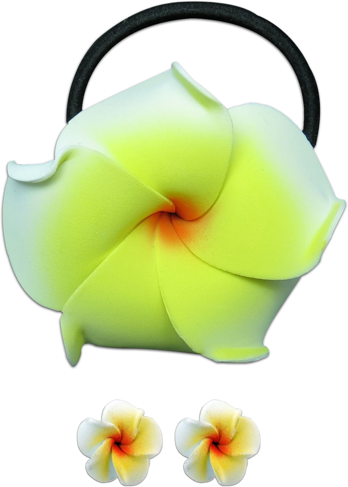 Hi Jewelry Foam Large Pony O & Earrings White-Yellow