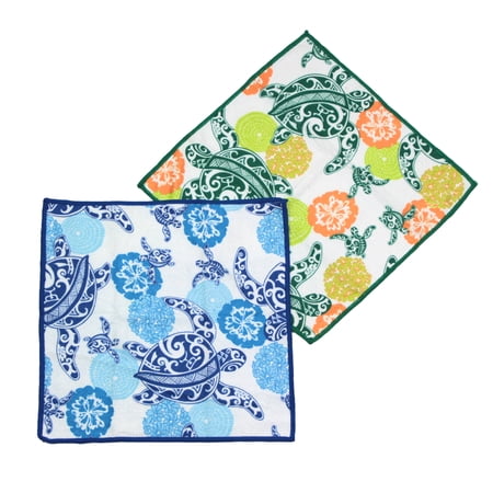 Hi Kalama Collection Micro Fabric 12" x 12" Blue Honu Turtle Dish Cloth Set