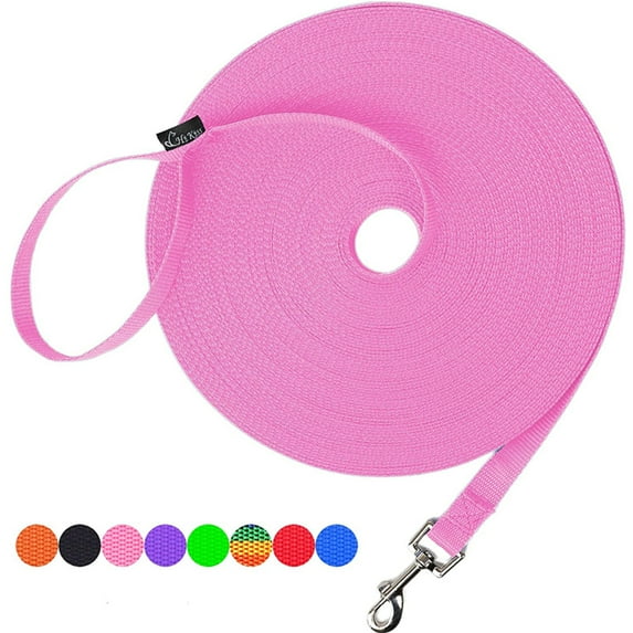 Hi Kiss Long Dog Leash Obedience Recall Training Agility Lead - 15ft 20ft 30ft 50ft 100ft Training Leash - Great for Training, Play, Camping, or Backyard - Pink 30ft