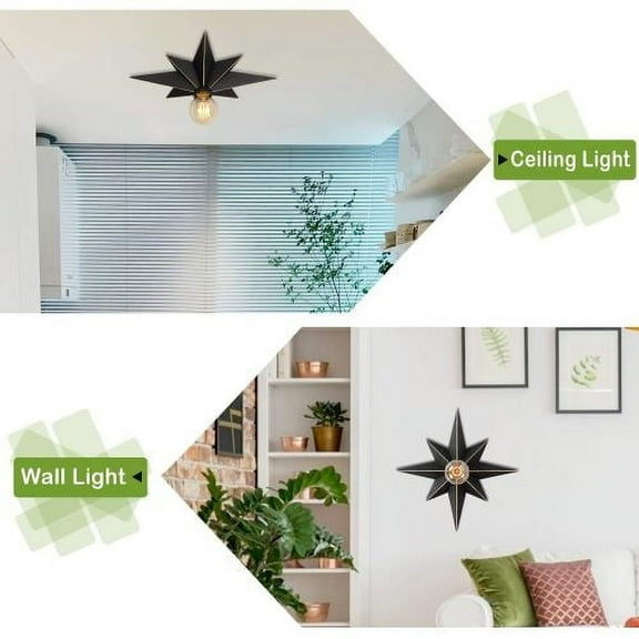 Hi-LIGHTS,16.1 Inch Farmhouse Flush Mount 1 Light Multiple Use & Star Design Ceiling Light,Wall Light(Bulbs Not Included) with E26 Base for Living Room,Dining Room,Bedroom,Hallway,Foyer(Black).