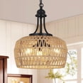 thumbnail image 1 of Hi-LIGHTS,3-Light Boho Rattan Farmhouse Chandelier Light Fixture with Woven Lampshade,Small Wicker Coastal Pendant Light for Dining Room,Bedroom,Kitchen Island,Hallway(Brown+Black), 1 of 8