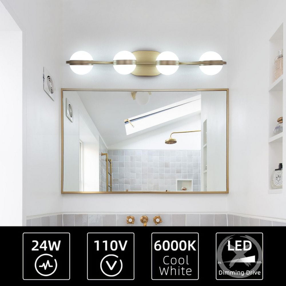 Hi-LIGHTS,4-Light Modern Minimalist Golden Bathroom Vanity Light With Acrylic Shades,Bathroom Mirror Lamp for Bathroom,Dressing Room,Bedroom,Living Room,Office,Restaurant,Bars(Brushed Gold)