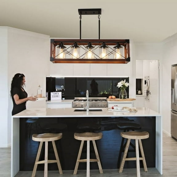 Hi-LIGHTS,5-Light Height Adjustable Retro Farmhouse Chandeliers Ceiling Light with Glass Lampshade(Bulbs Not Included) for Living Room,Dining Room,Kitchen,Entrances,Farmhouses,Restaurants,Bars(Red)