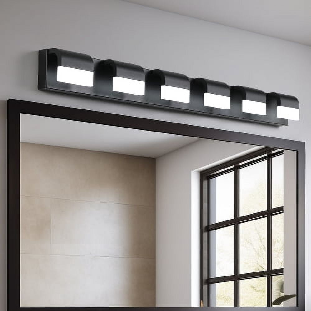 Hi-LIGHTS,6-Light Modern Bathroom LED Vanity Light With Acrylic Lampshade,Bathroom Wall Lighting for Bathroom,Dressing Room,Bedroom,Living Room(Black)