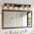 thumbnail image 1 of Hi-LIGHTS,6-Lights Farmhouse Rustic Bathroom Light Fixture with Glass Lampshade(Bulbs Not Included),Vanity Lights Fixture for Bathroom,Dressing Room,Bedroom,Living Room(Black), 1 of 11