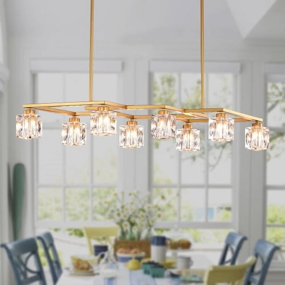 Hi-LIGHTS,8-Light Crystal Chandelier Light Fixture,Modern Metal Industrial Chandeliers(G9 Bulbs Included) for Dining Room,Kitchen,Farmhouse,Entryway,Living Room(Matt Golden)