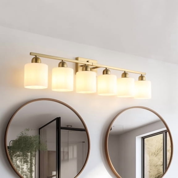 ACE-LIGHTS, 6-Light Modern Vanity Light Over Mirror with E26 Socket(Bulbs Not Included),Bathroom Light,Wall Sconces with Frosted Glass Shades for Bathroom,Dressing Room,Living Room,Bedroom(Golden)