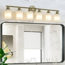 Hi-LIGHTS,Golden 6-Lights Vanity Bathroom Mirror Light with Frosted White Glass(Bulbs Not Included),Modern Wall Mounted Lighting for Bathroom,Dressing Room,Bedroom,Living Room(Golden)