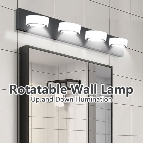 Hi-LIGHTS,Modern 4-Light Rotatable & Dimmable LED Vanity Light Fixture with Acrylic Shades,Energy-Efficient Bathroom Wall Sconce for Bathroom,Dressing Room,Mirror Cabinet,Living Room(Black)