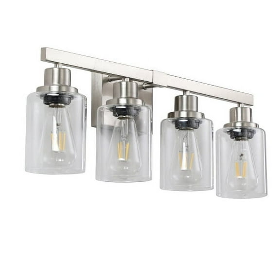 Hi-LIGHTS,Modern 4-Lights Vanity Bathroom Mirror Light with Clear Glass Shades(Bulbs Not Included),Contemporary Wall Sconce for Bathroom,Dressing Room,Bedroom,Living Room(Brushed Nickel)