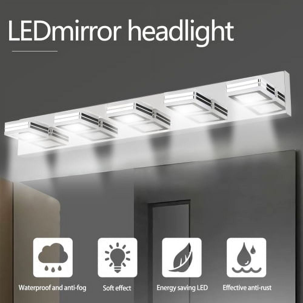 Hi-LIGHTS,Modern 5-Light Rotatable & Dimmable LED Makeup Mirror Light with Acrylic Shades,Sleek Bathroom Wall Fixture for Bathroom,Dressing Room,Mirror Cabinet,Living Room,Bedroom(Chrome）